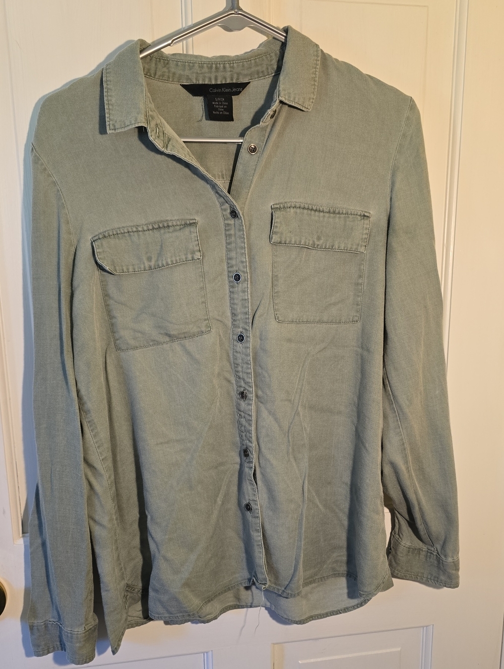 Calvin Klein Sage Green Utility Button-Down Shirt Size S